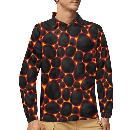 Lava Pattern Print Design 01 Long Sleeve Polo Shirt For Men's