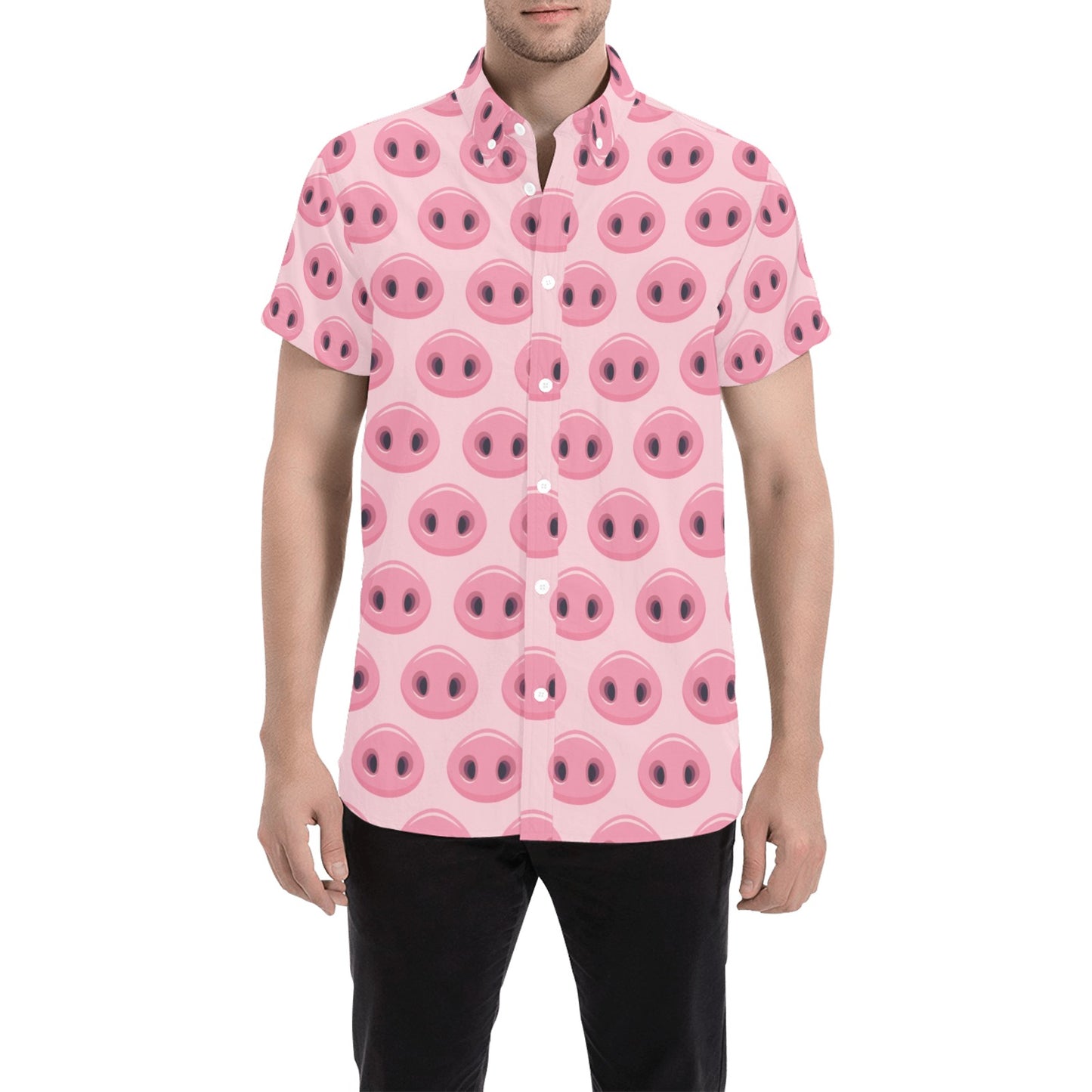 Pig Print Design LKS401 Men Short Sleeve Button Up Shirt