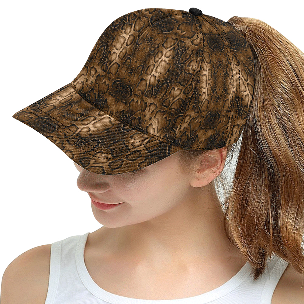 Snake Skin Brown Print Snapback Cap