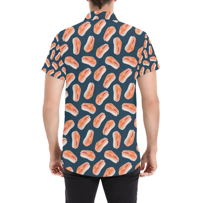 Salmon Steak Print Design LKS306 Men Short Sleeve Button Up Shirt