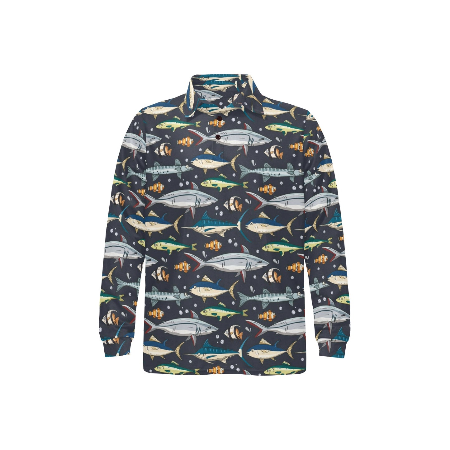 Swordfish Pattern Print Design 04 Long Sleeve Polo Shirt For Men's