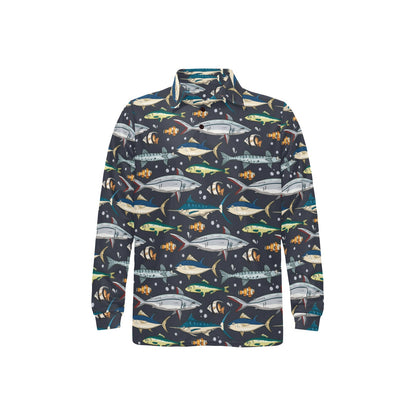 Swordfish Pattern Print Design 04 Long Sleeve Polo Shirt For Men's