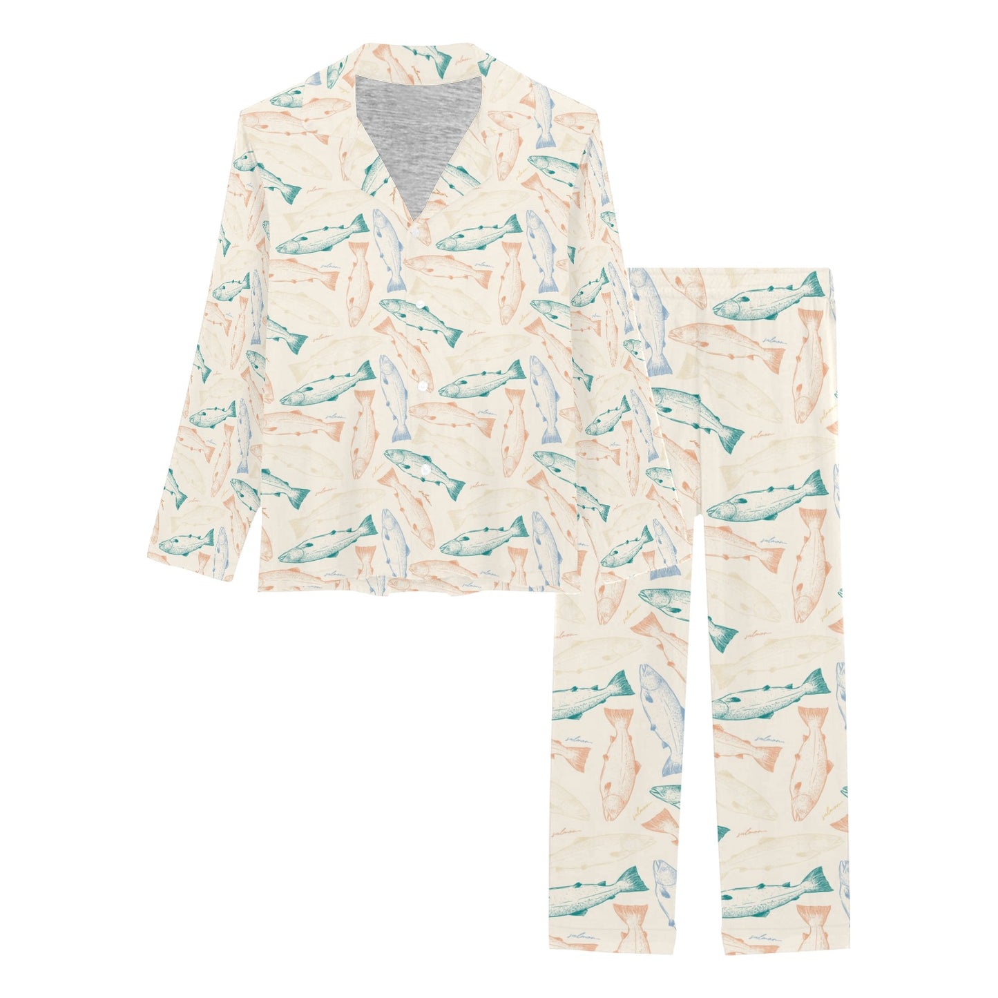 Salmon Fish Print Design LKS305 Women's Long Pajama Set