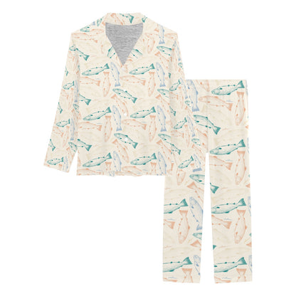 Salmon Fish Print Design LKS305 Women's Long Pajama Set