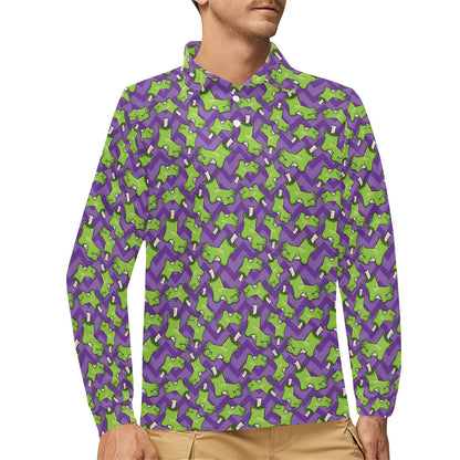 Zombie Foot Design Pattern Print Long Sleeve Polo Shirt For Men's