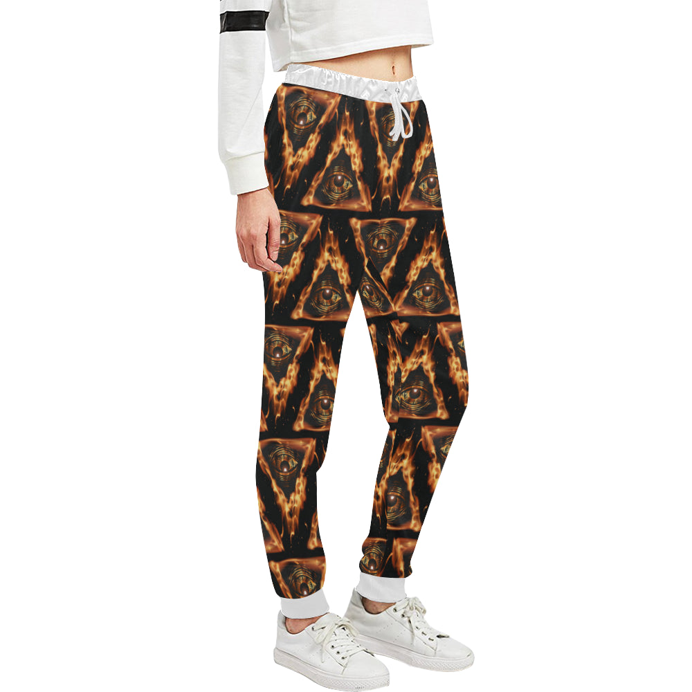 Eye of Horus in Flame Print Unisex Sweatpants