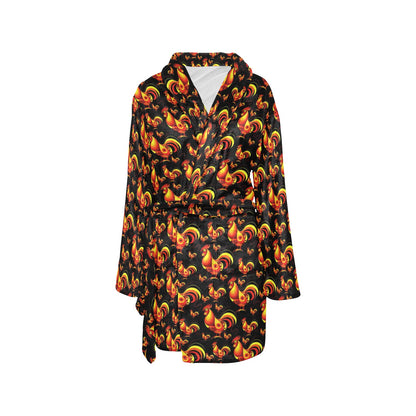 Rooster Print Themed Women's Fleece Robe