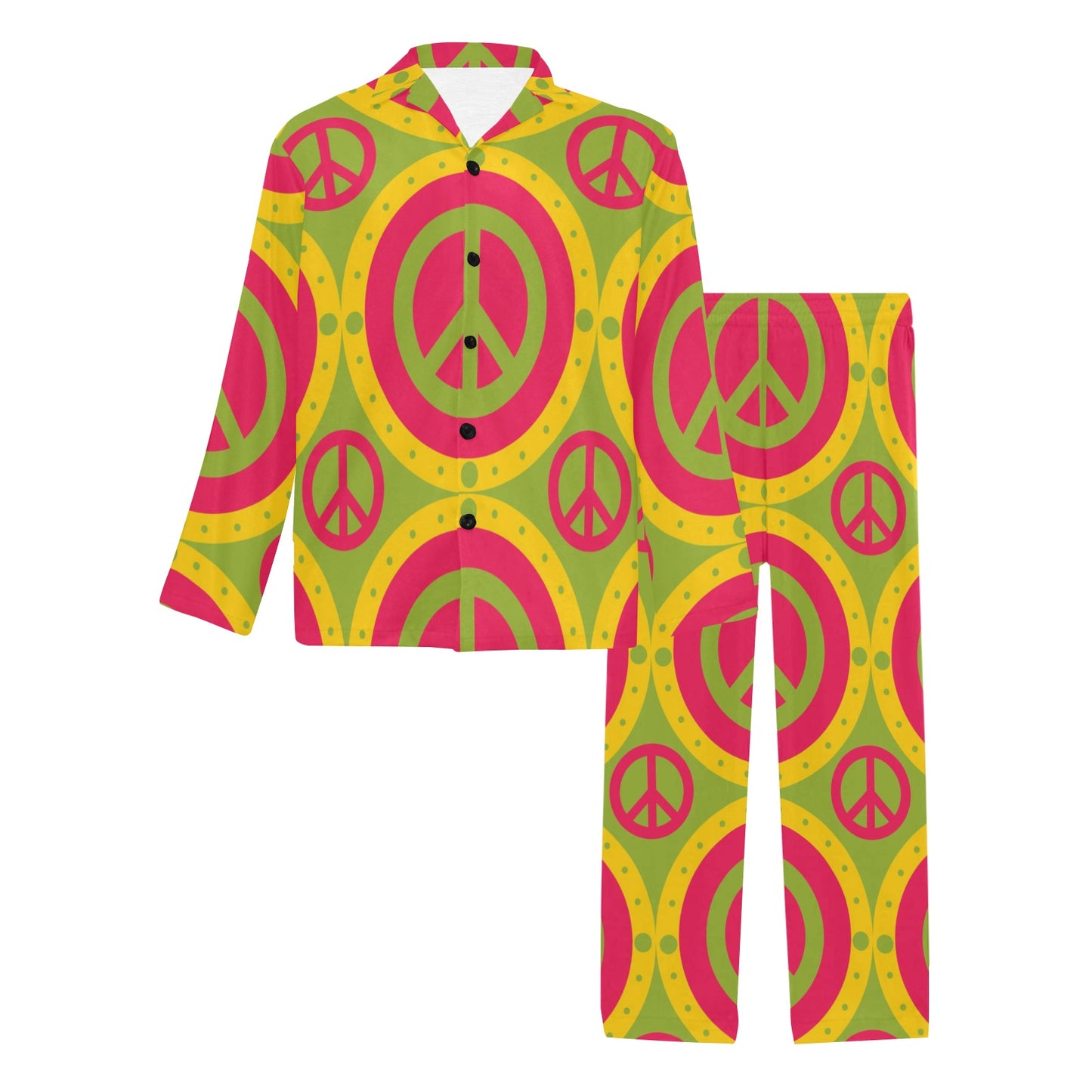 Peace Sign Pattern Print Design A01 Men's Long Pajama Set