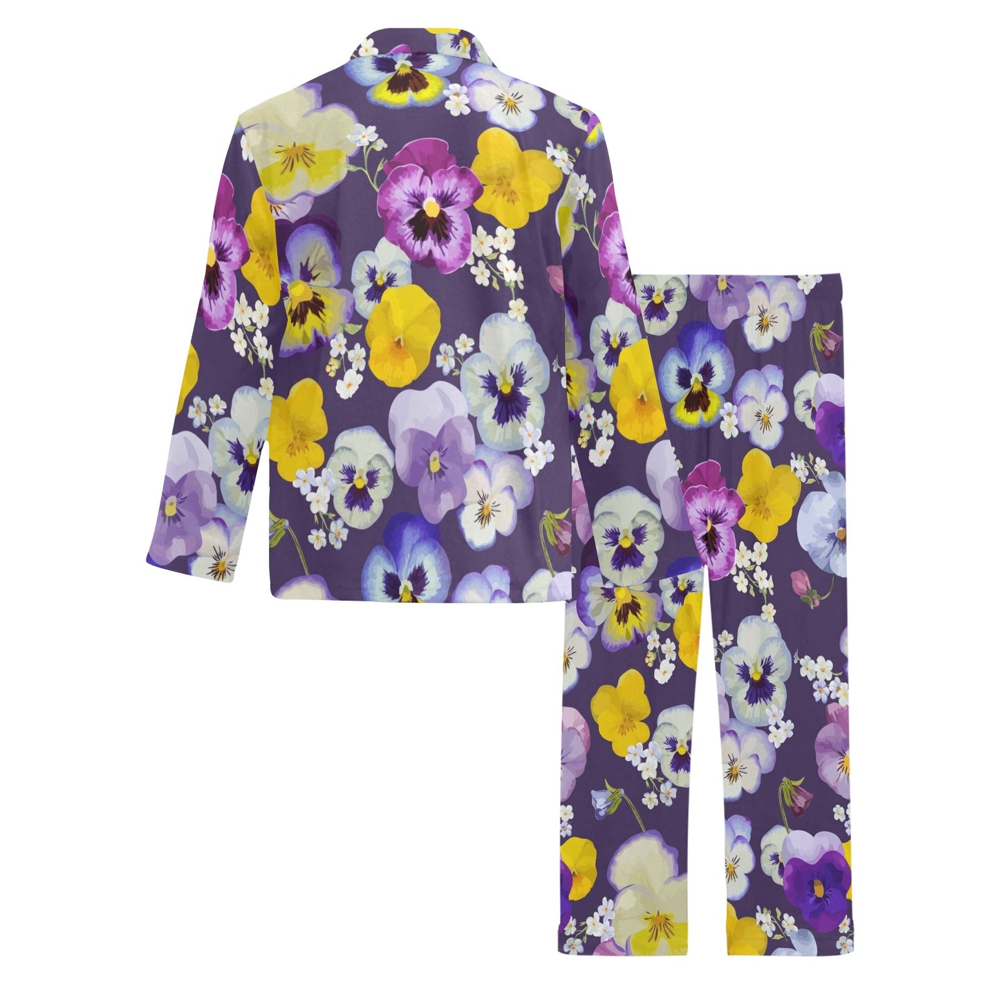 Pansy Pattern Print Design PS02 Men's Long Pajama Set
