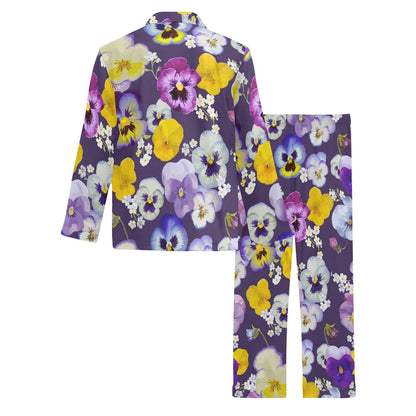 Pansy Pattern Print Design PS02 Men's Long Pajama Set