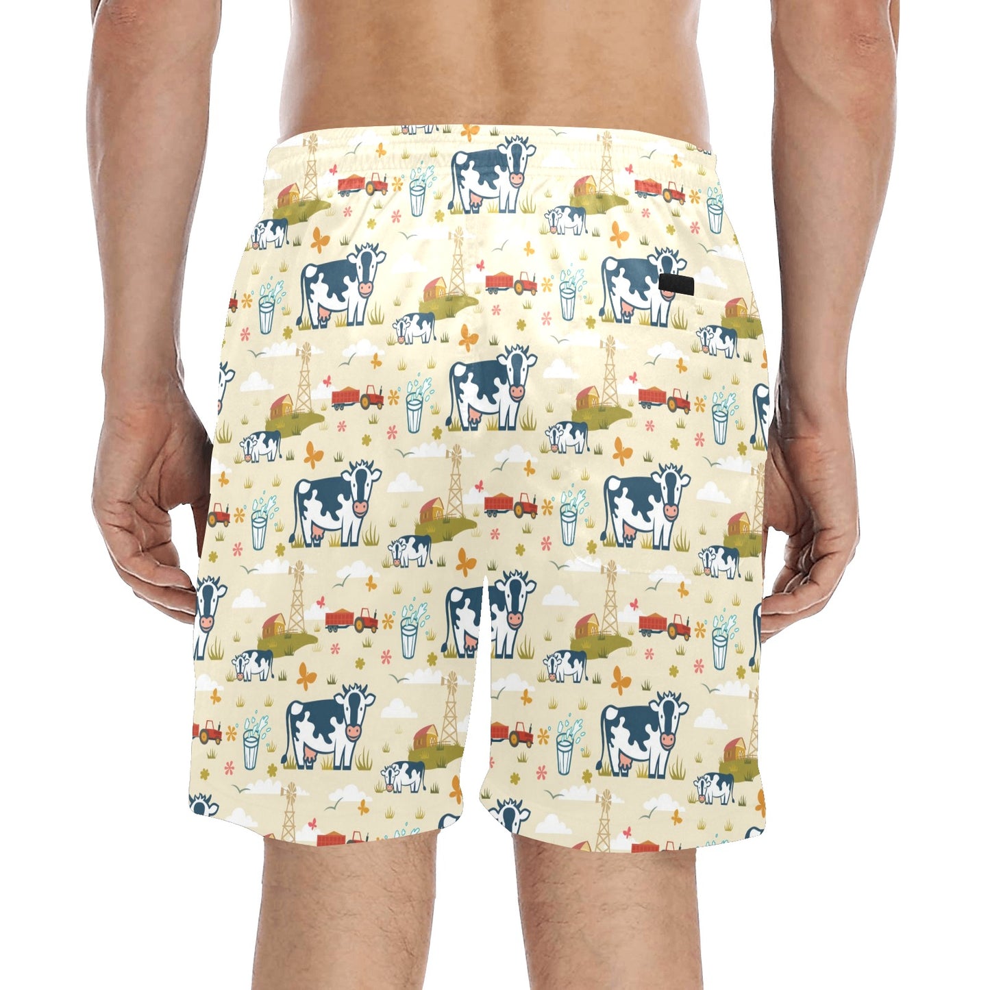 Cow Farm Design Print Men's Swim Trunks Beach Shorts