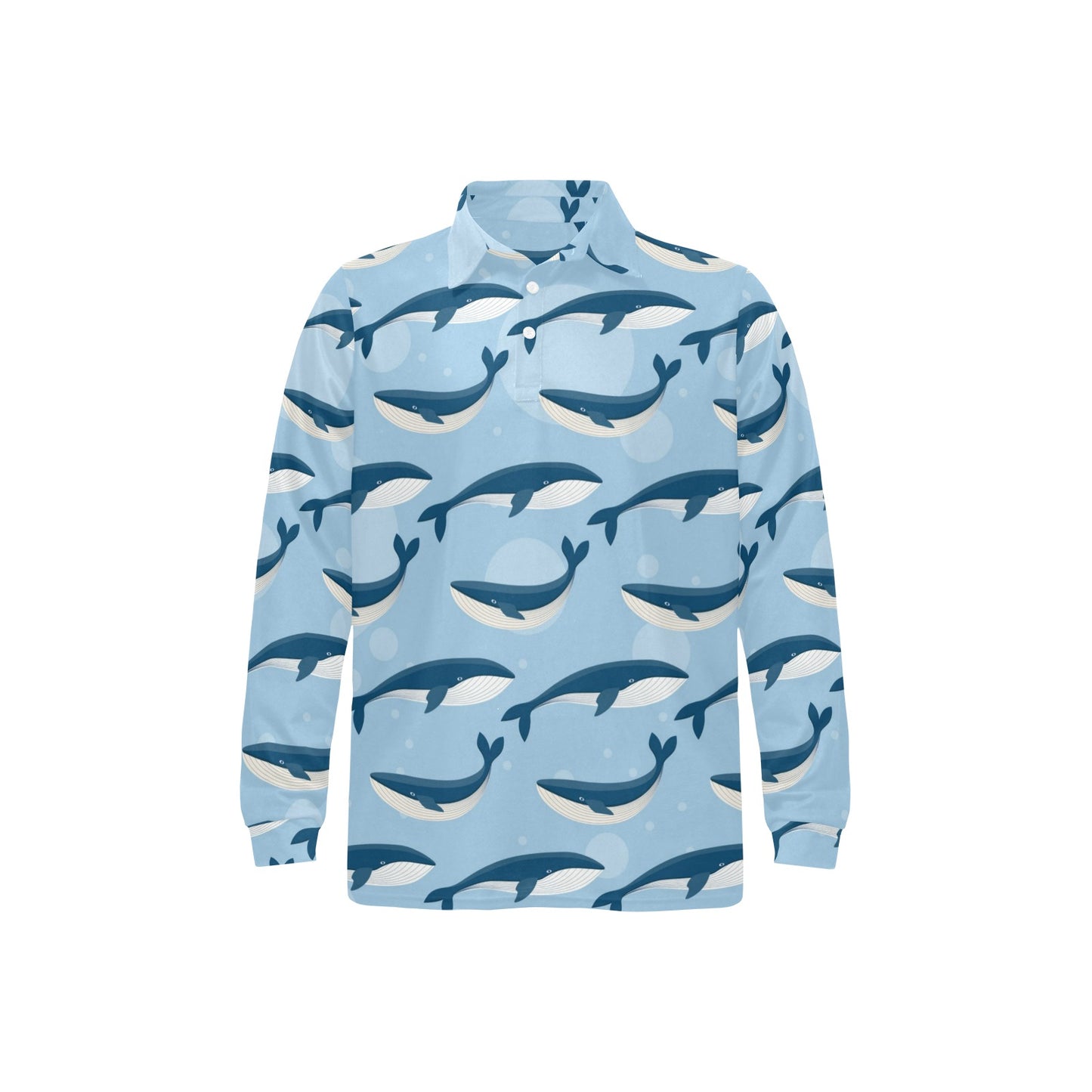Blue Whale Pattern Print Design 02 Long Sleeve Polo Shirt For Men's