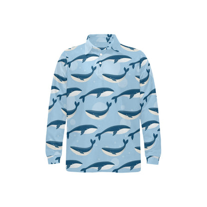 Blue Whale Pattern Print Design 02 Long Sleeve Polo Shirt For Men's