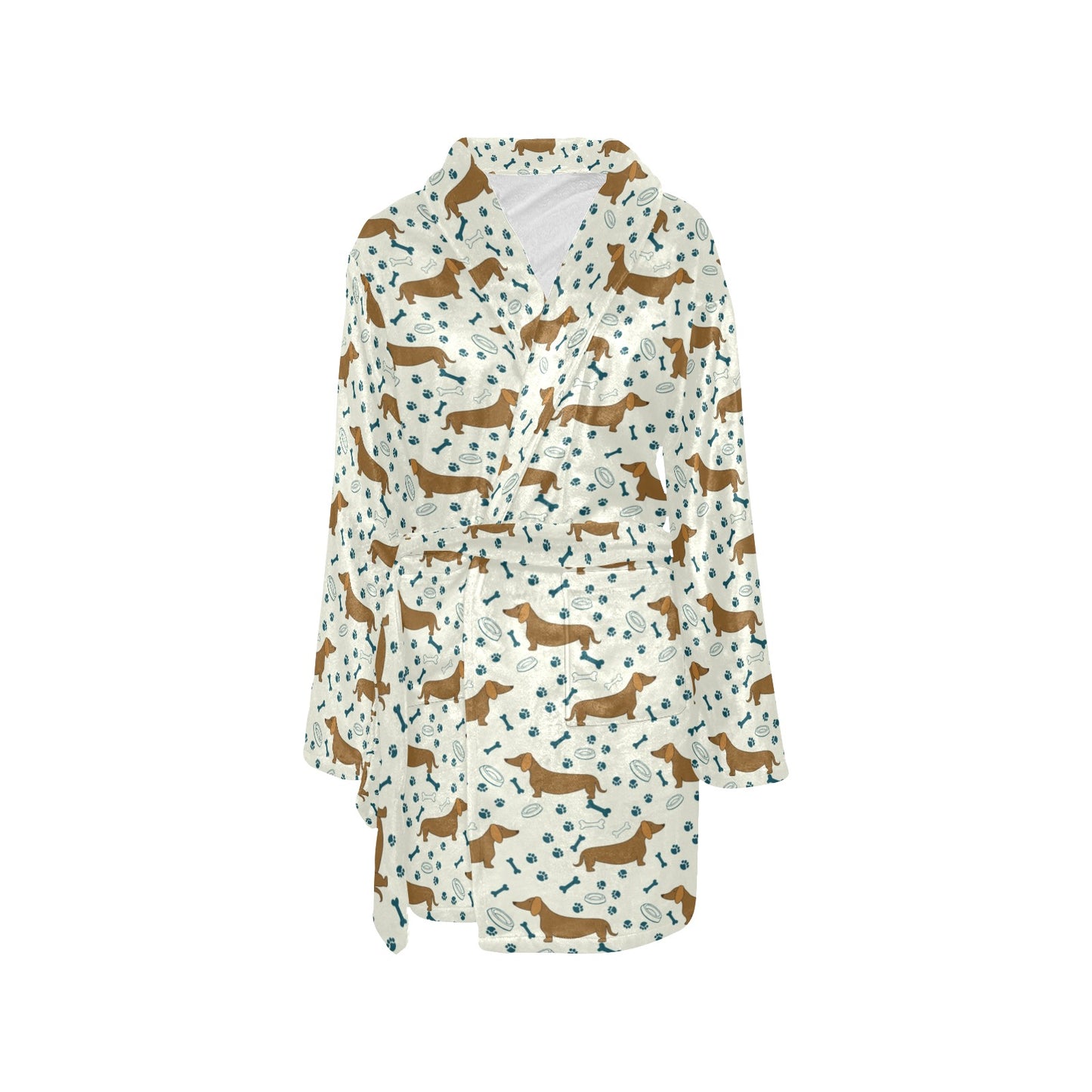Dachshund Pattern Print Design 01 Women's Fleece Robe