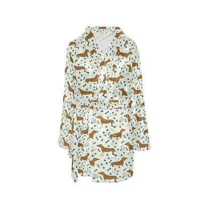 Dachshund Pattern Print Design 01 Women's Fleece Robe