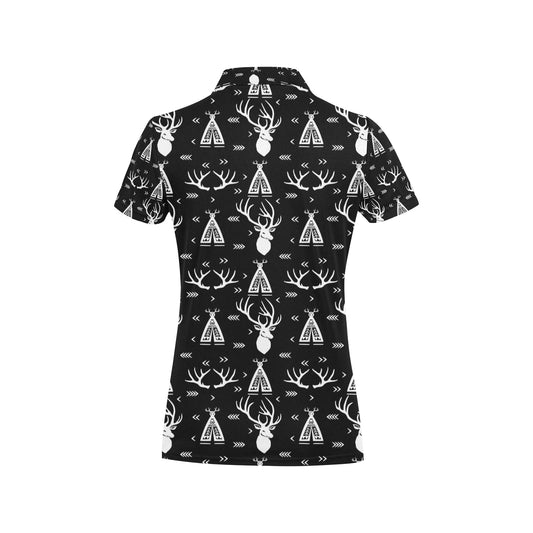 Deer Native Indian Print Pattern Women's Polo Shirt