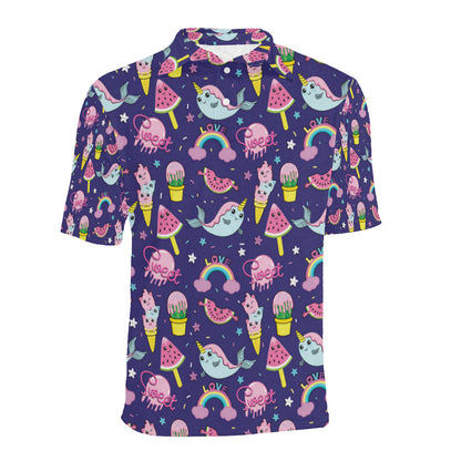 Narwhal Cute Pattern Print Design 02 Men Polo Shirt