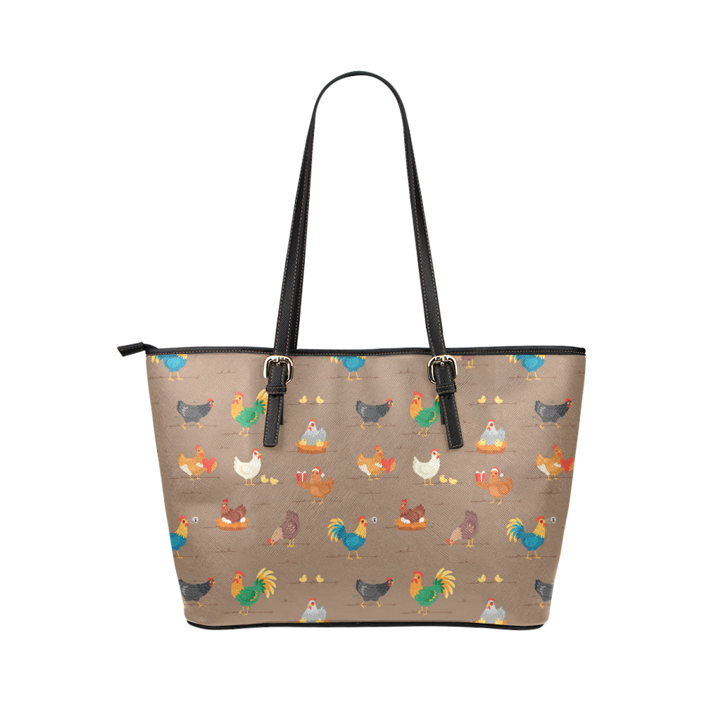 Chicken Happy Print Pattern Leather Tote Bag