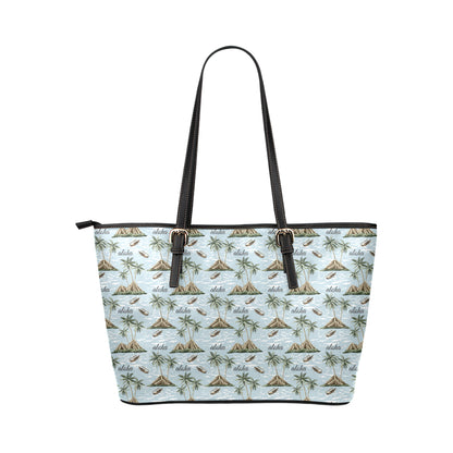 Aloha Hawaii island Design Themed Print Leather Tote Bag