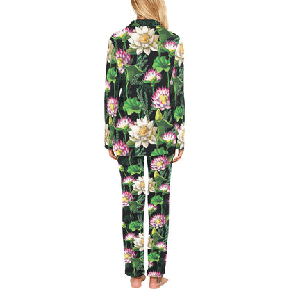 Water Lily Pattern Print Design WL010 Women's Long Pajama Set