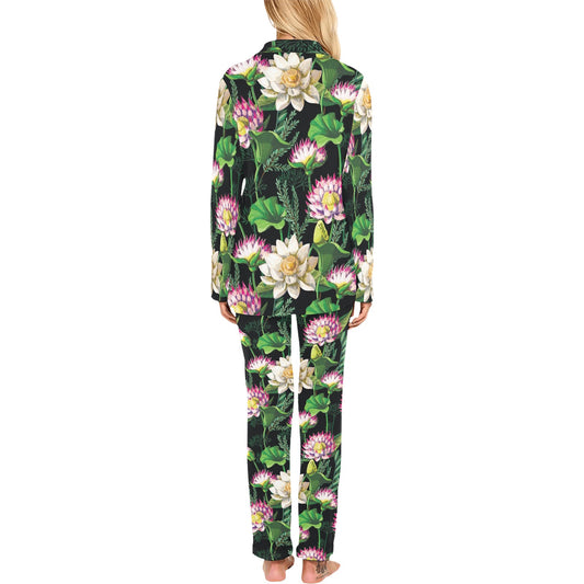 Water Lily Pattern Print Design WL010 Women's Long Pajama Set
