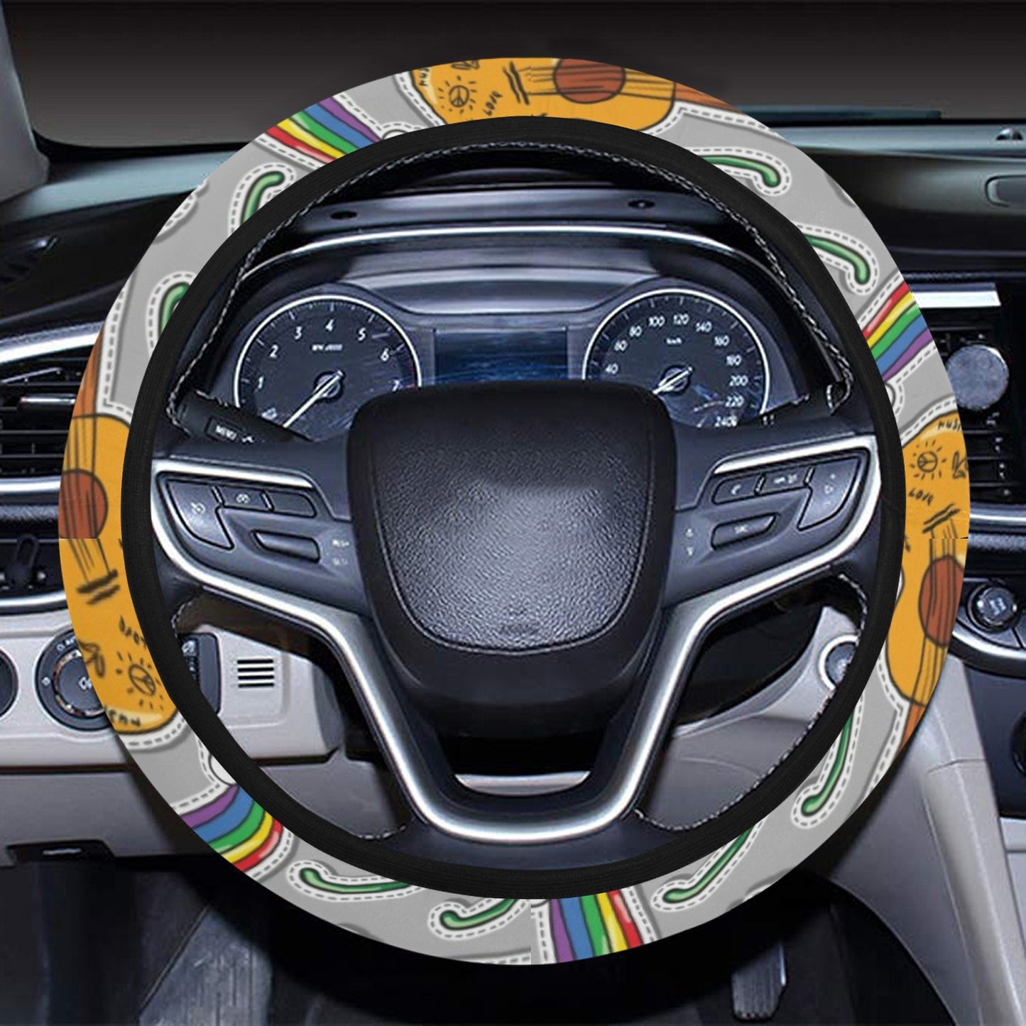 Hippie Print Design LKS306 Steering Wheel Cover with Elastic Edge