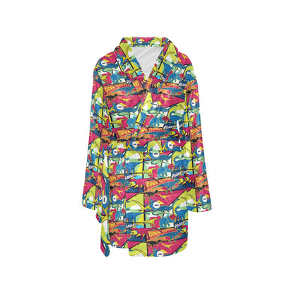 Dinosaur Comic Pop Art Style Women's Fleece Robe
