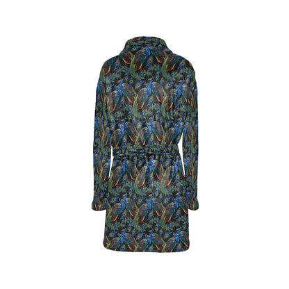 Peacock Themed Design Print Women's Fleece Robe