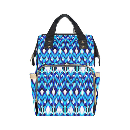 Ikat Blue Pattern Print Design 01 Diaper Bag Backpack