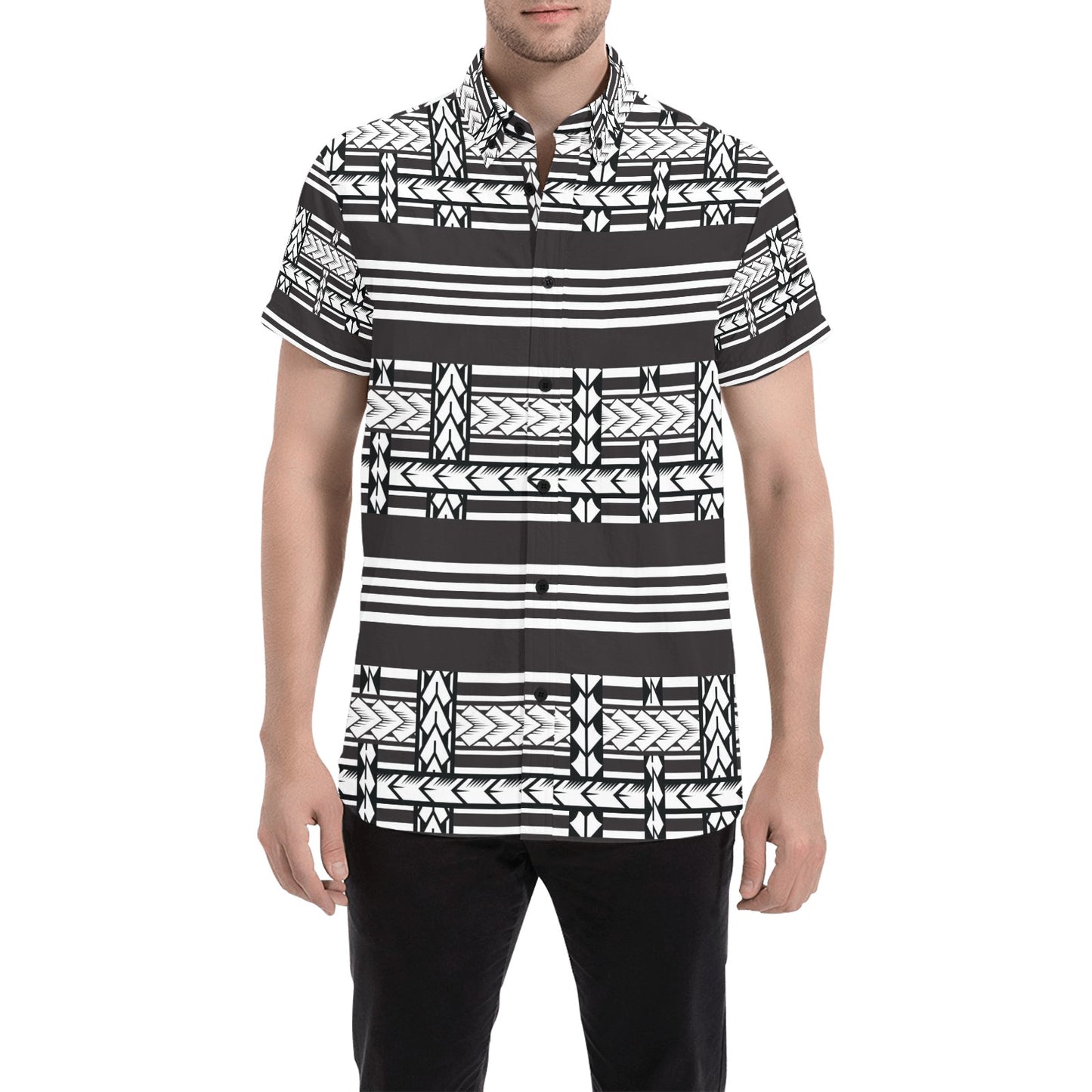 Samoan Tattoo Print Design LKS304 Men Short Sleeve Button Up Shirt