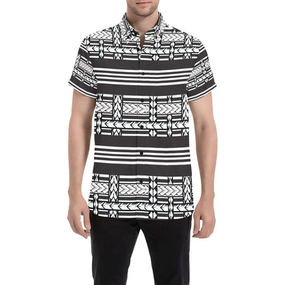Samoan Tattoo Print Design LKS304 Men Short Sleeve Button Up Shirt