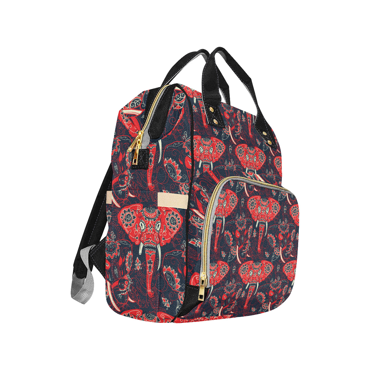 Red Indian Elephant Pattern Diaper Bag Backpack