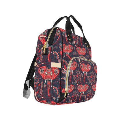 Red Indian Elephant Pattern Diaper Bag Backpack