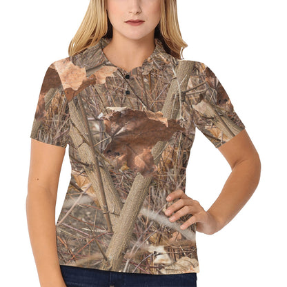 Camo Realistic Tree Forest Autumn Print Women's Polo Shirt