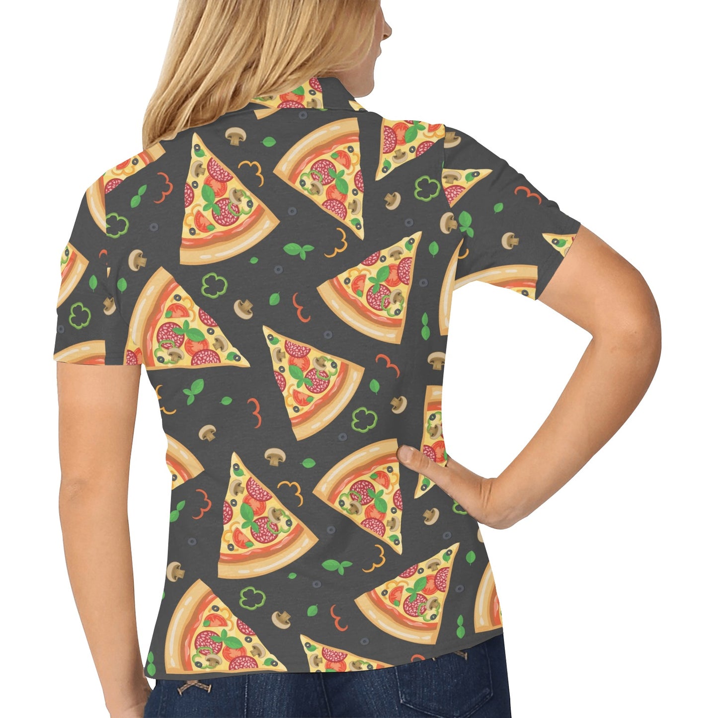 Pizza Pattern Print Design A02 Women's Polo Shirt
