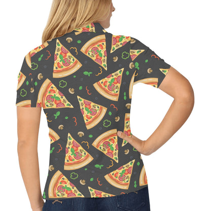 Pizza Pattern Print Design A02 Women's Polo Shirt