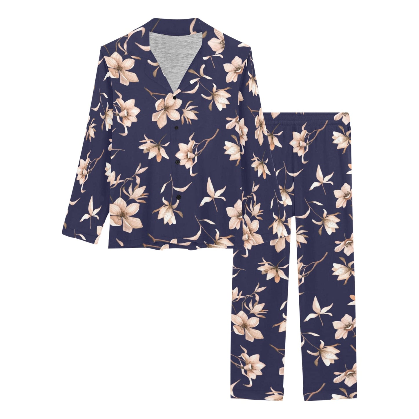 Beautiful Floral Pattern Women's Long Pajama Set