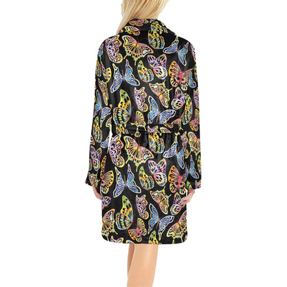 Butterfly Water Color Rainbow Women's Fleece Robe