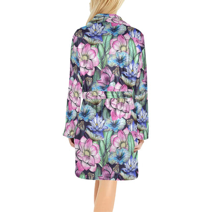 Water Lily Pattern Print Design WL07 Women's Fleece Robe