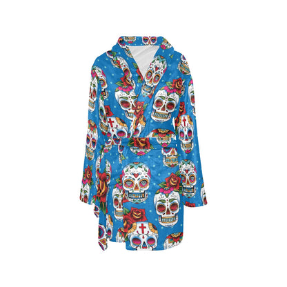 Sugar Skull Rose Pattern Women's Fleece Robe