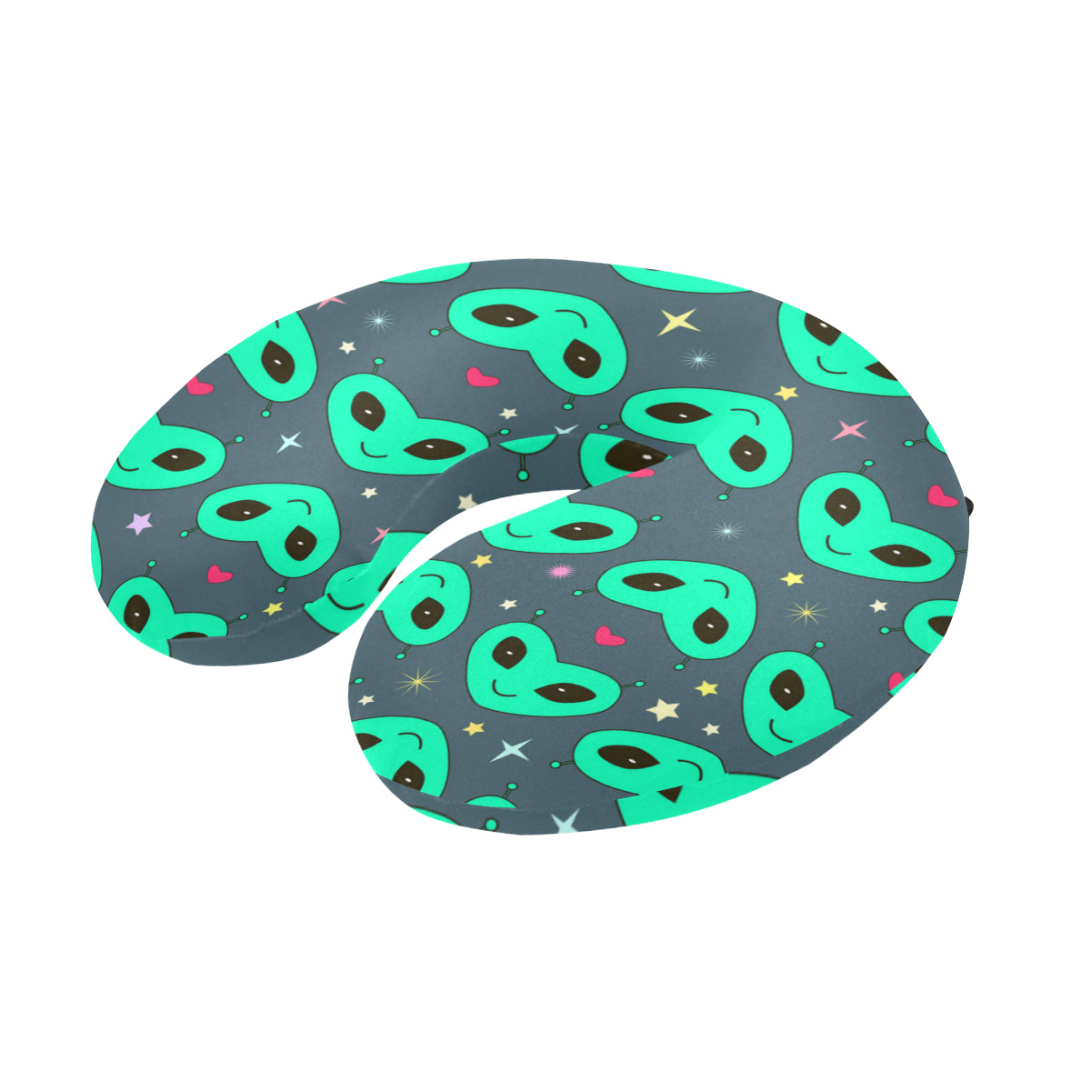 Alien Head Heart Pattern Print Design 03 U-Shaped Travel Neck Pillow