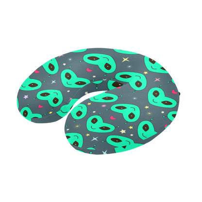 Alien Head Heart Pattern Print Design 03 U-Shaped Travel Neck Pillow