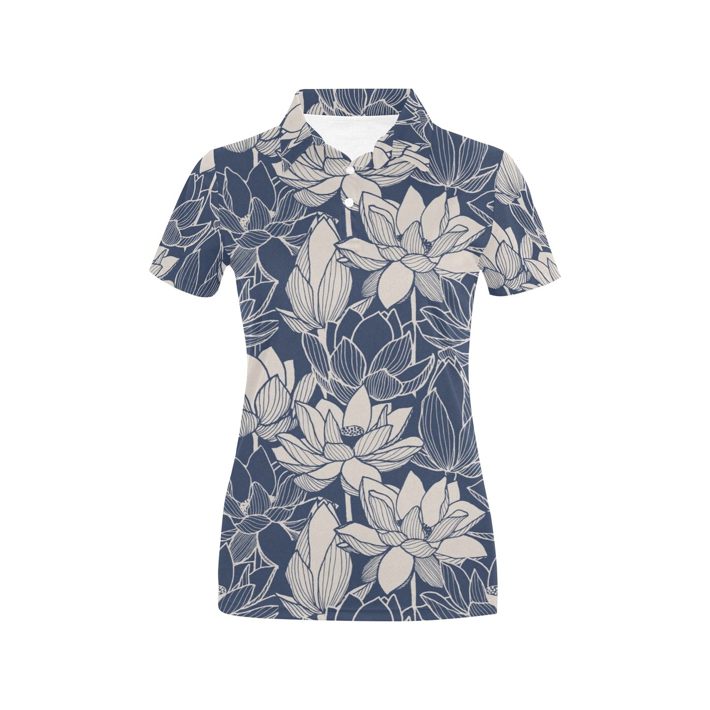 Water Lily Pattern Print Design WL04 Women's Polo Shirt