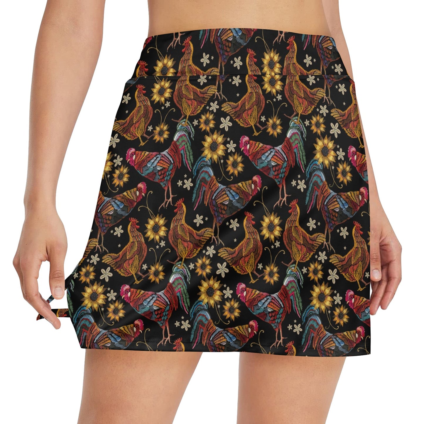 Chicken Embroidery Style 17" Golf & Pickleball Skort with Pockets