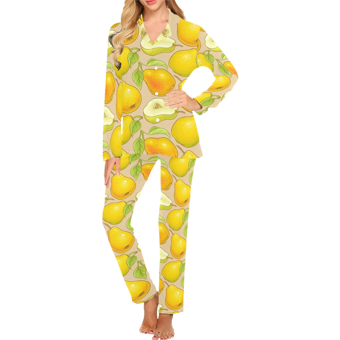 Pear Pattern Print Design PE05 Women's Long Pajama Set