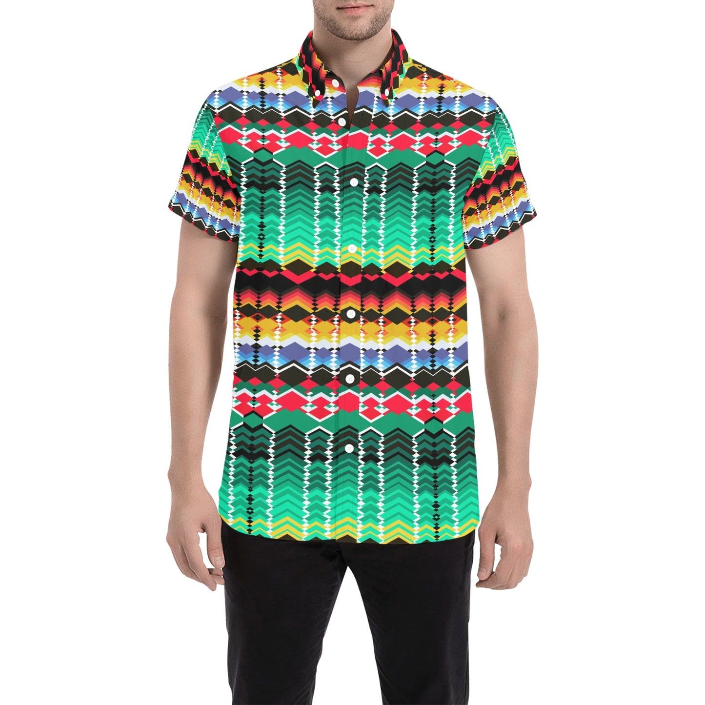 Serape Print Design LKS307 Men Short Sleeve Button Up Shirt