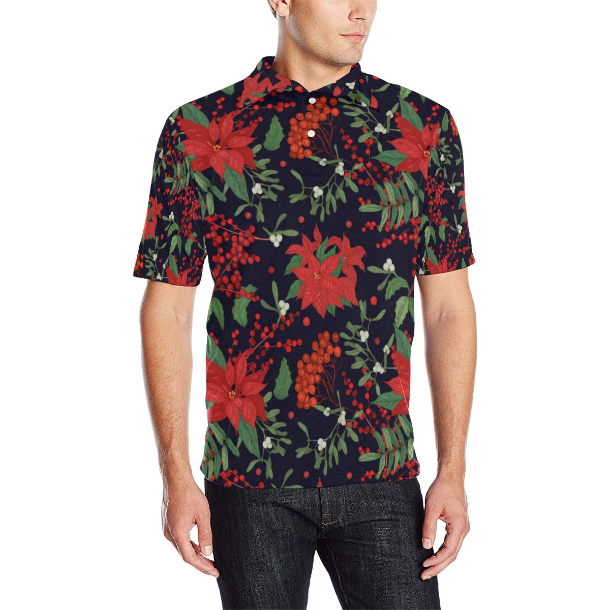 Poinsettia Pattern Print Design POT02 Men Polo Shirt