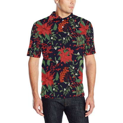 Poinsettia Pattern Print Design POT02 Men Polo Shirt
