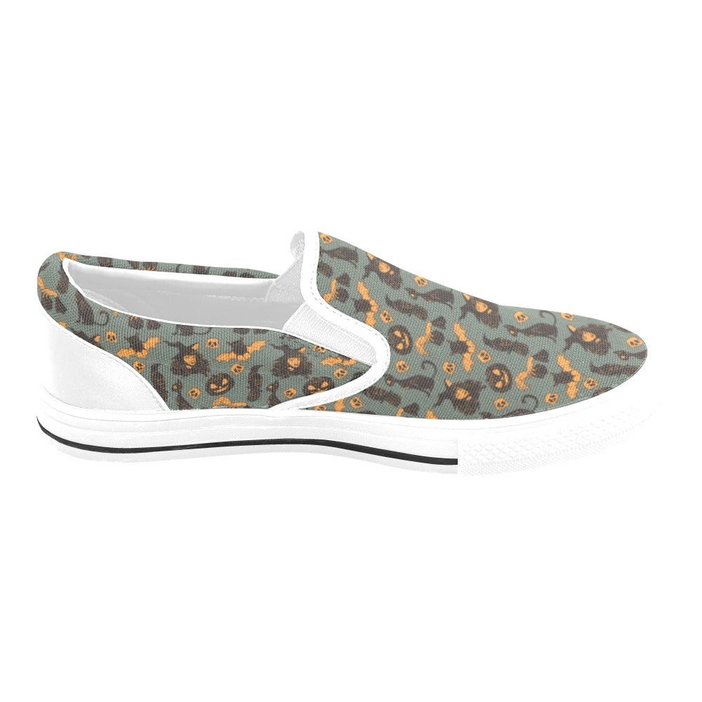 Witch Bat Halloween Print Design LKS305 White Slip Ons Canvas Women's Shoes