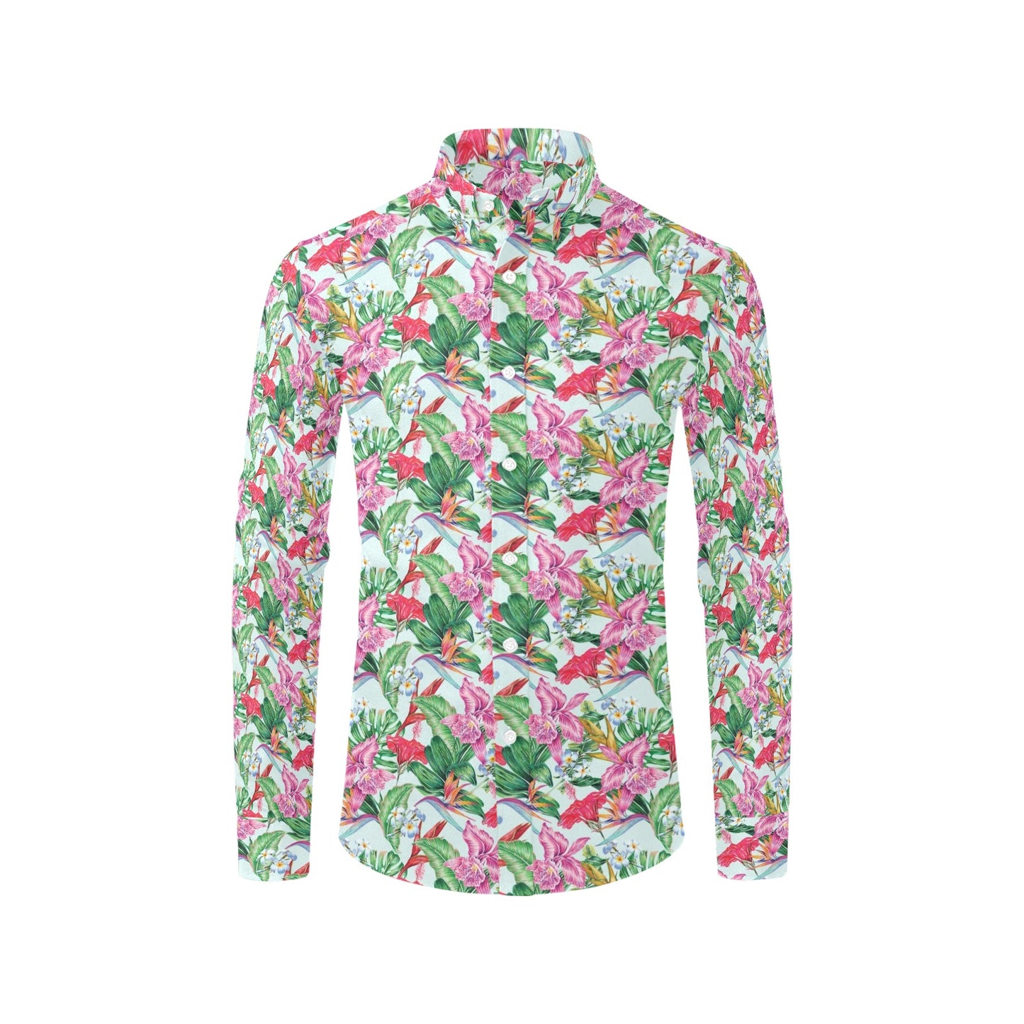 Tropical Flower Print Design LKS304 Men's Long Sleeve Dress Shirt